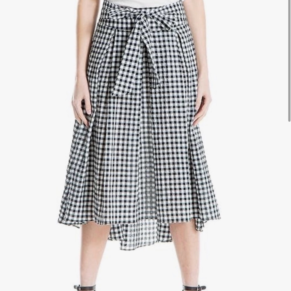 Max Studio Black White Gingham Midi Skirt with Waist Tie Cottage core Size Small